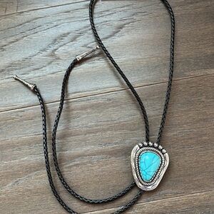 YMI Bolo Tie Faux Turquoise stone on leatherette neck tie, silvertone slide
